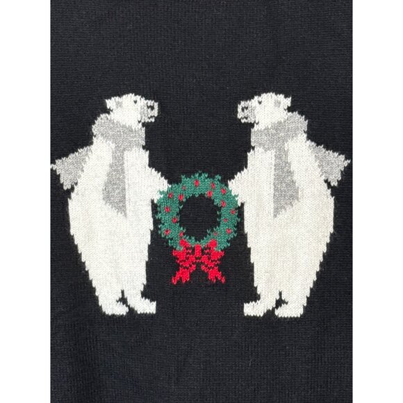 Talbots Holiday Christmas Polar Bear Black Red Round Neck Sweater Size 1X Petite - Picture 3 of 6